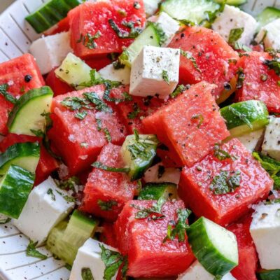 Refreshing watermelon cucumber feta salad