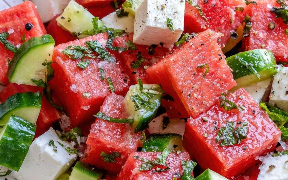 Refreshing watermelon cucumber feta salad