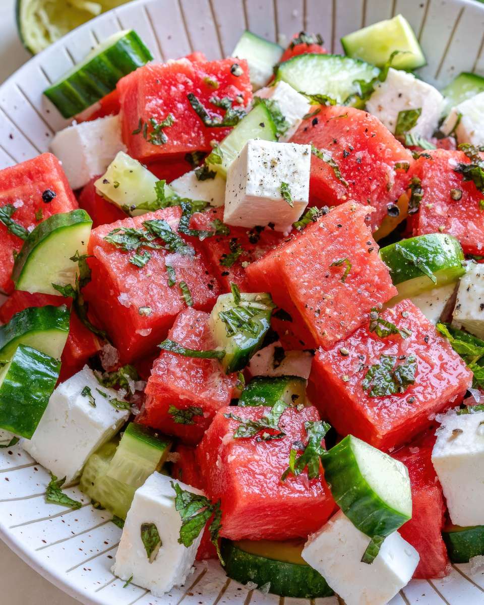 Refreshing watermelon cucumber feta salad