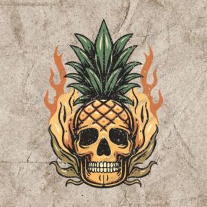 Retro summer skull pineapple PNG