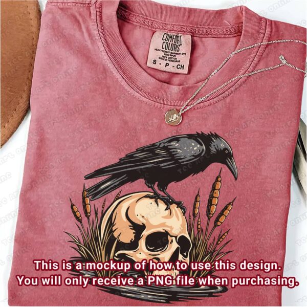 vintage vibes png, death swamp design, retro skull design, skull crow graphic design