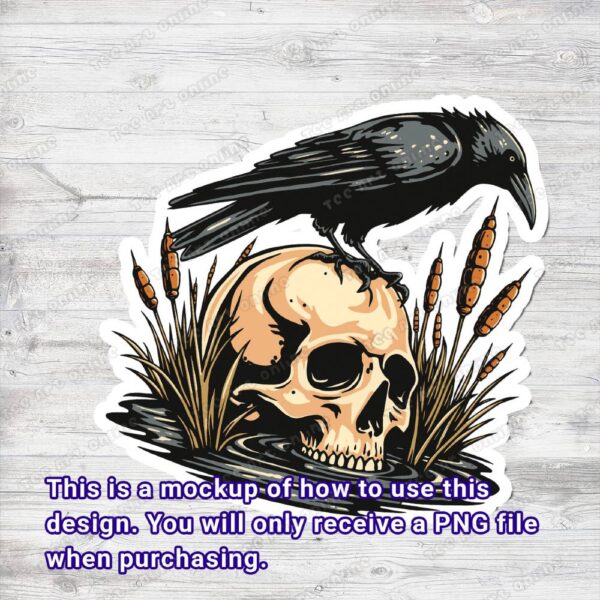 vintage vibes png, death swamp design, retro skull design, skull crow graphic design