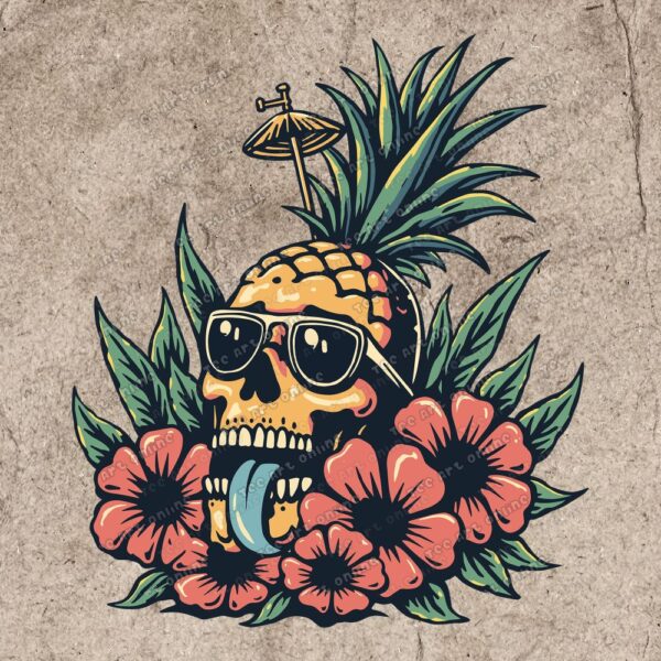 retro summer aloha pineapple png, vintage summer png, aloha hawaii tshirt design, retro skull graphic design, hippie shirt png