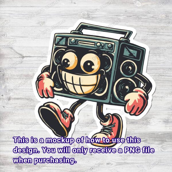 retro boombox dance and smile design, retro vintage png, retro music t-shirt design, funny 70s 80s cartoon graphic design, hippie shirt png