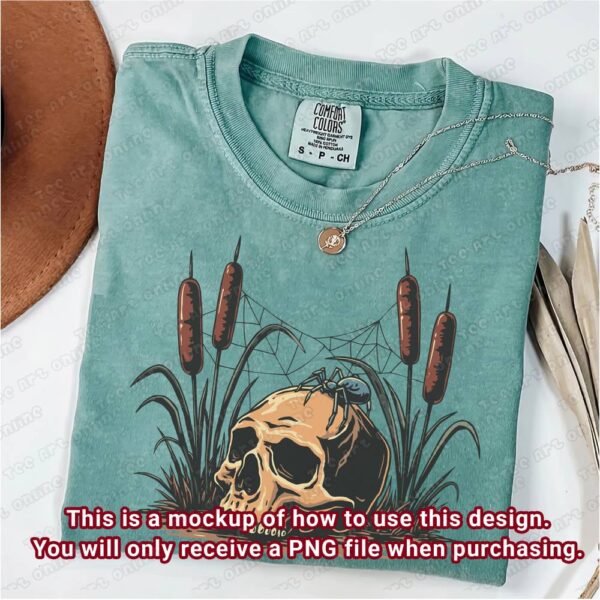 waiting design, retro skull and spiderweb, retro vintage png, retro t-shirt design, funny 70s 80s cartoon graphic design, hippie shirt png