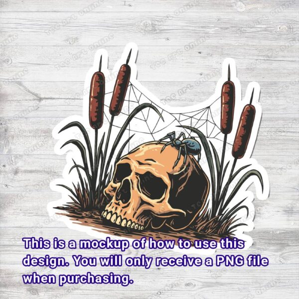 waiting design, retro skull and spiderweb, retro vintage png, retro t-shirt design, funny 70s 80s cartoon graphic design, hippie shirt png
