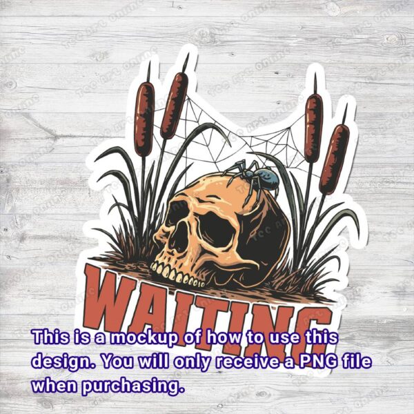waiting design, retro skull and spiderweb, retro vintage png, retro t-shirt design, funny 70s 80s cartoon graphic design, hippie shirt png