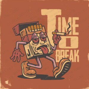retro time to break design, retro cigarette png, retro tshirt design, hippie design, vintage 70s 80s nostalgia design, sticker design