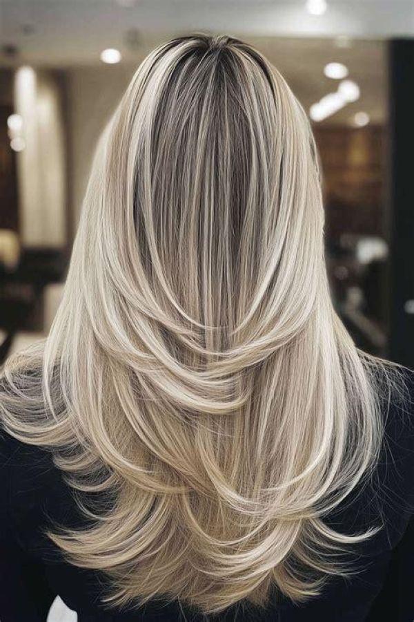 Soft layered blonde hair with natural movement, a popular business professional hairstyle for women