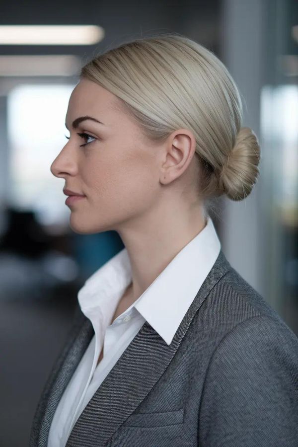 Sleek low ponytail office hairstyle, business professional hairstyles for women