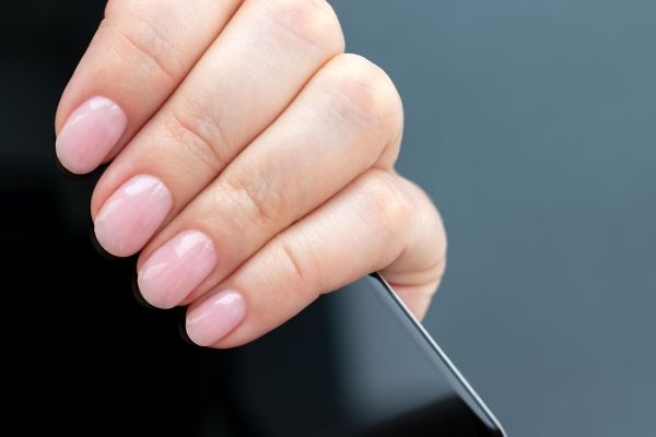 Sheer pink glossy oval nails natural finish, nail designs for professional women