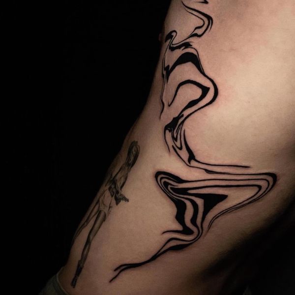Smoke Form Flower Side Boob Tattoo