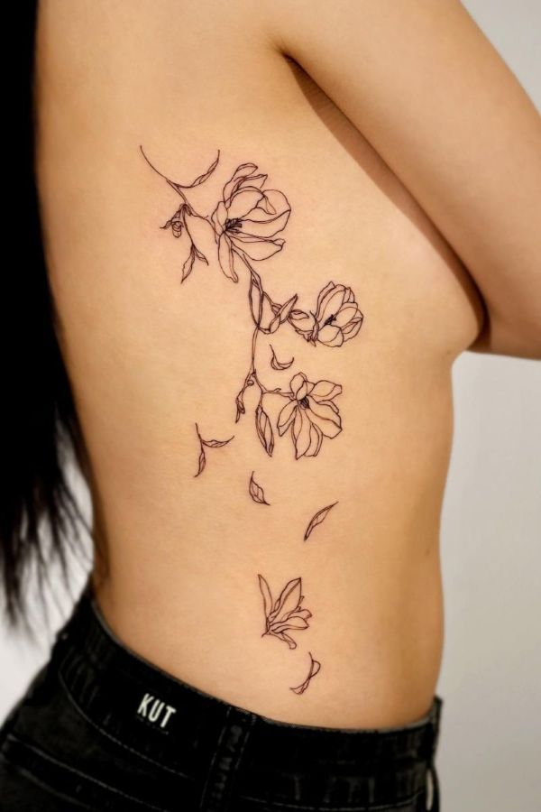 Falling Blossom Side Boob Flower Tattoo