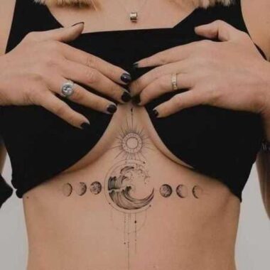 Sternum Underboob Tattoo Ideas That Curve Like Jewelry on Skin