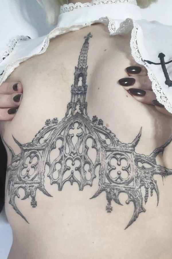 Sternum Underboob Tattoo Gothic Cathedral Arc