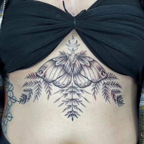 Underboob Sternum Tattoo Butterfly