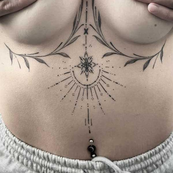 Sternum Tattoo Underboob Blackwork Ideas