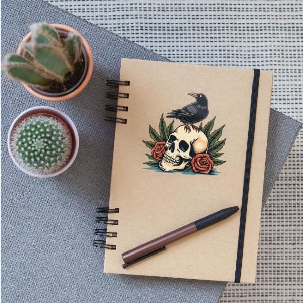 Transparent crow on skull sticker featuring gothic raven artwork and vintage tattoo style - Tee Art Online @teeartonline