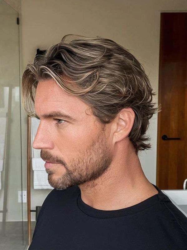 Medium length straight hair men soft layered flow natural movement clean style