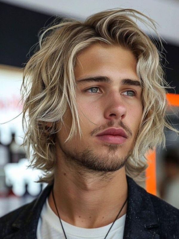 Feathered light movement hairstyle men medium length straight hair soft airy layers natural flow