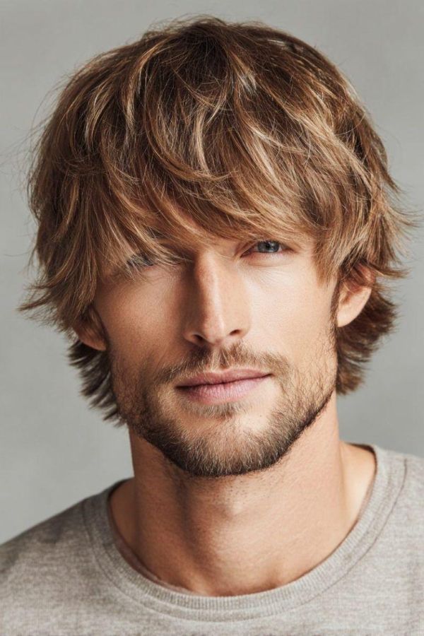 Volume lift layers men medium length straight hair soft shag layers natural crown volume flow