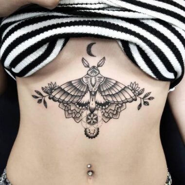 Moth Underboob Tattoo with Moon