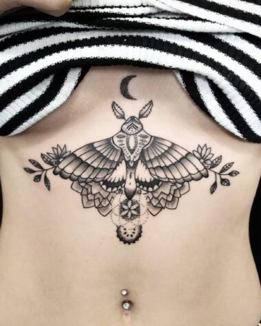 Moth Underboob Tattoo with Moon