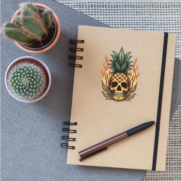 Summer Death sticker - tropical skull vibes with fiery pineapple energy