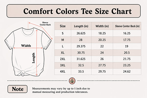 Sizechart Comfort Colors tee teeartonline