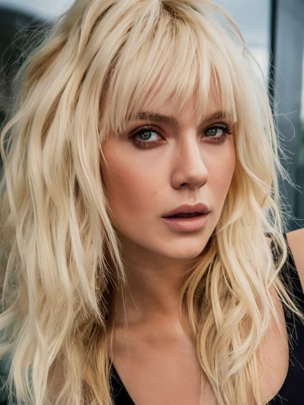 platinum shag layers and wispy textured bangs
